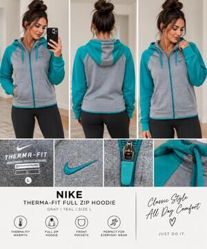 Nike Therma-FIT Womens Full Zip Hoodie Gray Teal Size L